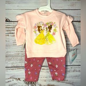 Disney baby princess crewneck sweater & pant set. 3/6M